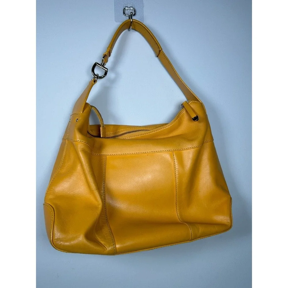 Vintage Kate‎ Spade Yellow Leather Flap Front Hobo Shoulder Handbag Size Small